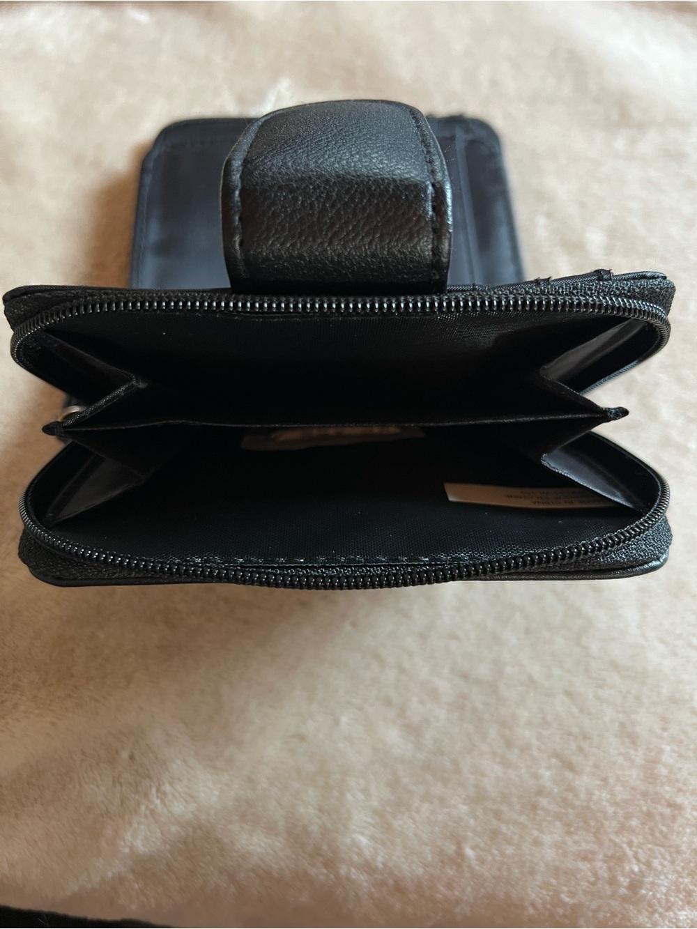 Black Zip Around Wallet Card Holder Organizer Faux Leather Compact Wallet - Picture 5 of 6